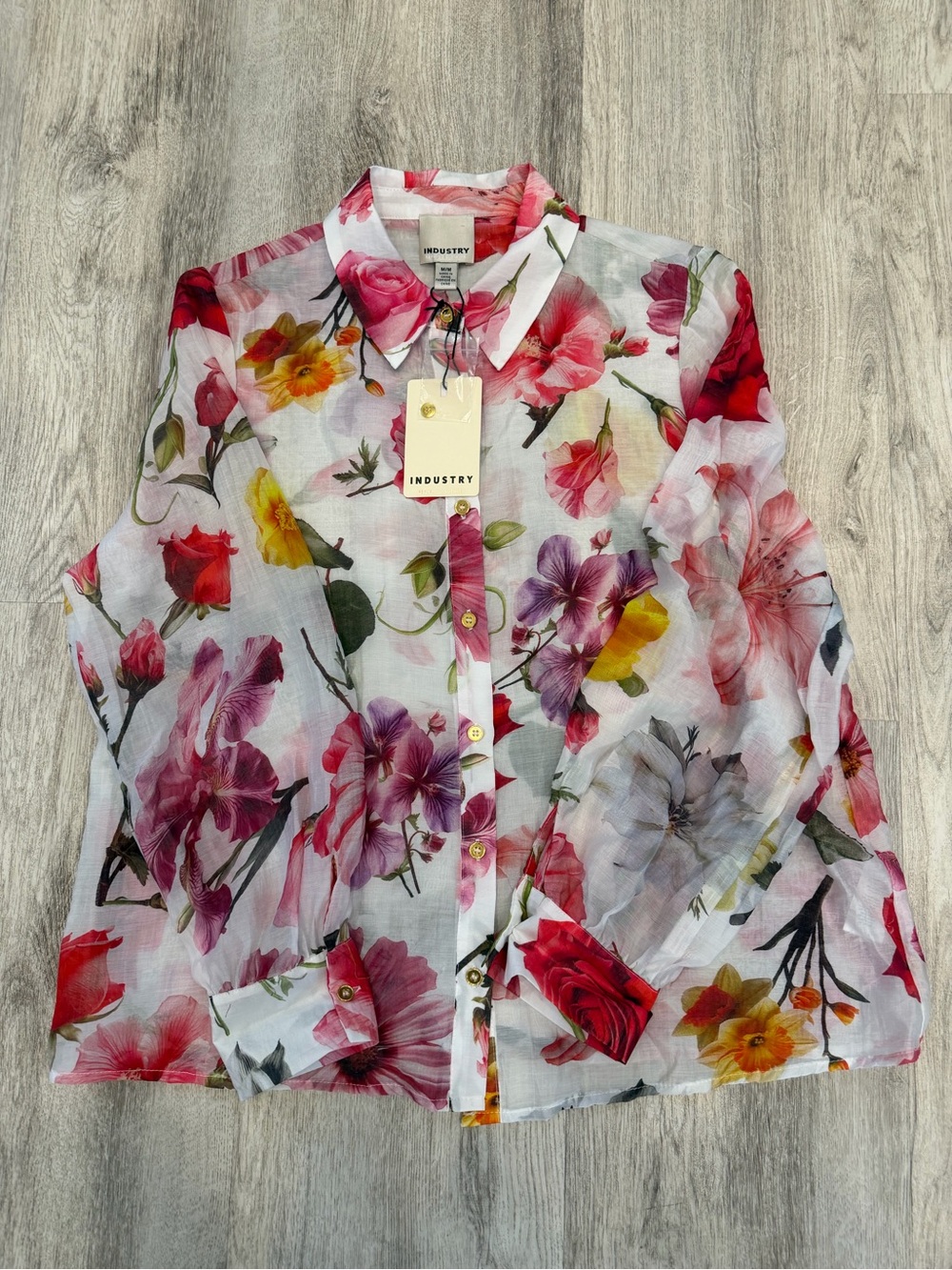 Industry Republic Clothing Medium Sheer Floral Button Up Blouse NWT